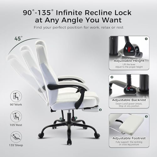 amseatec Big and Tall Office Chair with Footrest, Lumbar Support, White - color: White-f