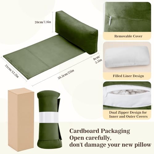 Recliner Headrest Pillow, Adjustable Comfort Neck & Head Support Pillow | Soft Velvet, Weighted Non-Slip Flap, Adjustable Filling, Washable Cover, for Recliners, Sofas, Office Chairs - color: Moss Green