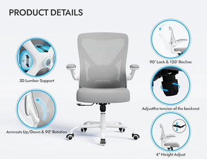 Office Chair: 330LBS Mesh Ergonomic Desk Chair Comfy with 3D Lumbar& Swivel - color: Grey, size: Pack of 1