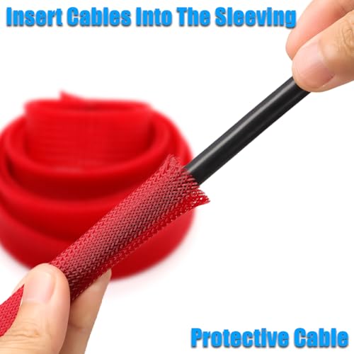 25ft PET Expandable Braided Cable Sleeve 13/16inch(20mm) Pet Braided Cable Sleeve for Audio Video Device Wire Automotive Wire (Red) - color: Red, size: 20mm"(13/16 inch)