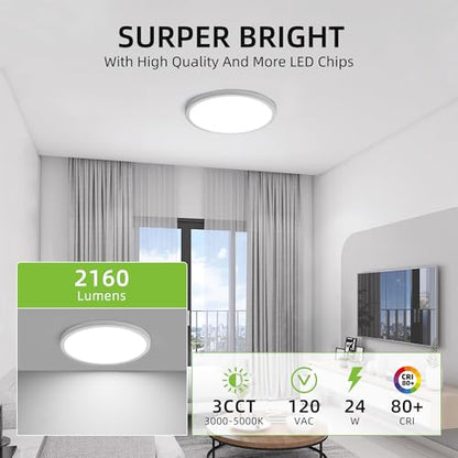 hykolity 12 Inch Selectable CCT LED Round Flat Panel Light,2 Pack | 24W 3000K/4000K/5000K, Edge-Lit Flush Mount Ceiling Light Fixture for Kitchen, Bedroom, Laundry and Closet Room,White - color: White, size: 12 inch