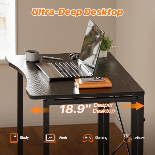 Huuger Folding Desk for Small Spaces, 31.5 Inch Foldable Computer Table - color: Black, size: 18.9"D X 31.5"W