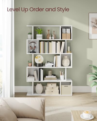 VASAGLE 5-Tier Bookcase, Open Storage, 35.4 x 9.4 x 62.6 Inches - color: Matte White, style: 5-Tier (35.4"W)