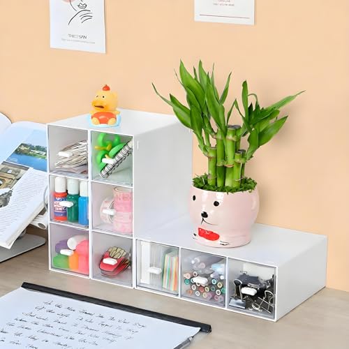 Desktop Organizer With 6 Drawers, Pencil Box, Stationary Organizer | 2 Tiers White, Plastic Mini Drawers, Small Pen Storage Boxes, Toolbox, Stackable Makeup Organizer, Stationary Organizer - color: 2 Tall Layers & 6 Drawers, White