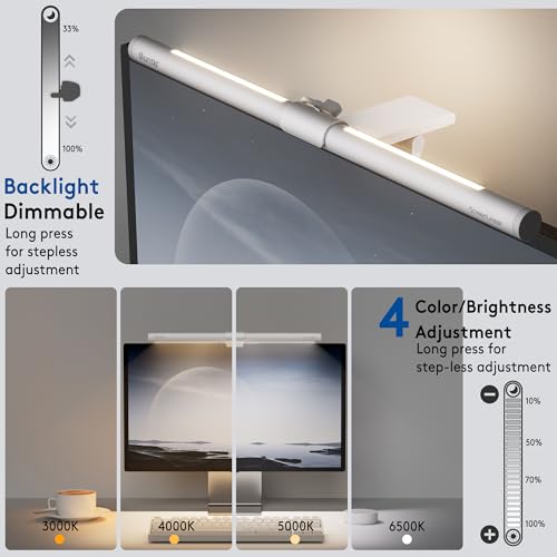Quntis White Monitor Light Bar with Backlight, Desk Light with Remote | Eye-Care No Glare, Space Saving, Stepless Dimming, Computer Light Bar for Home Office Curved Monitors Gaming Reading Study - color: White
