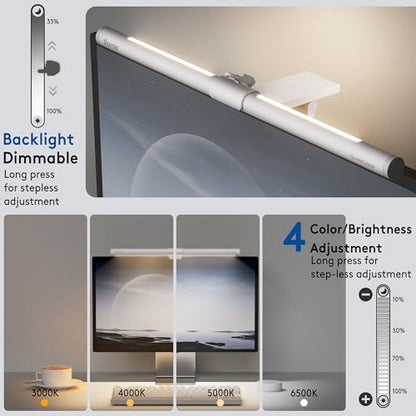Quntis White Monitor Light Bar with Backlight, Desk Light with Remote | Eye-Care No Glare, Space Saving, Stepless Dimming, Computer Light Bar for Home Office Curved Monitors Gaming Reading Study - color: White