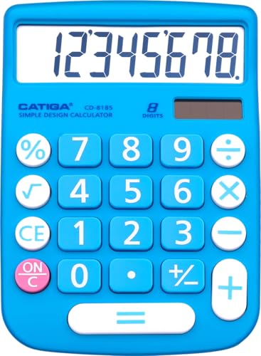 CATIGA Desktop Calculator 8 Digit with Solar Power and LCD Display, Big Buttons, for Home, Office, School, Class and Business, 4 Function Small Basic Calculators for Desk, CD-8185 - color: Blue