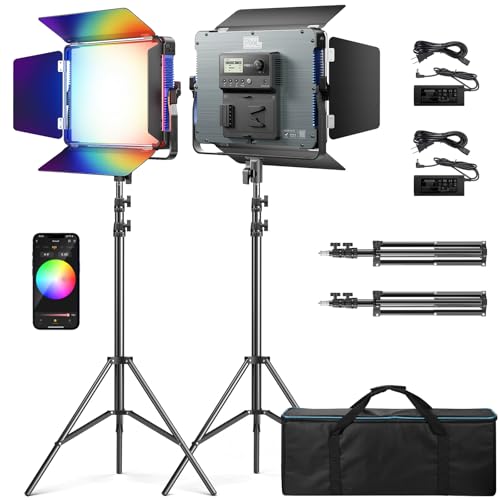 P80 LED Video Lighting Kit with APP Control,10 Applicable Scenes RGB LED Video Light Panel,60W 2500K-10000K CRI 97+ Photography Lighting for Studio/Gaming/Streaming/YouTube/Film/Video Recording - color: P80 RGB