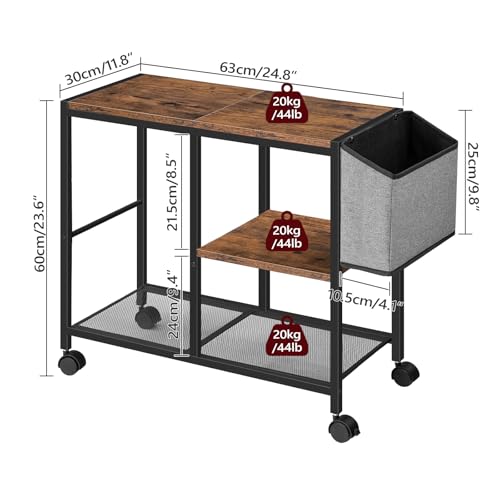MAHANCRIS Printer Stand with Storage Bag, 3-Tier Mobile Under Desk Printer Cart with Wheels, Wood Rolling Printer Table, Organizer Shelf for Study, Office, Living Room, Rustic Brown PTHR2201 - color: Rustic Brown