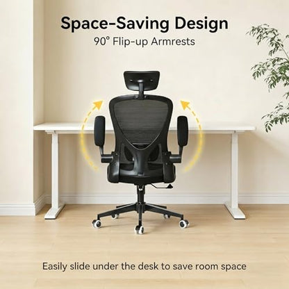 Ergonomic Office Desk Chair High Back Mesh Computer Chair | 360° Swivel Adjustable Lumbar Support & Flip-Up Armrests capacity 300 lbs capacity - color: 02blcak