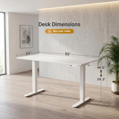 Claiks Electric Standing Desk, 55x24 Inch, White - color: White, size: 55 Inch