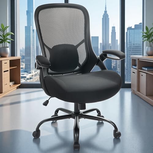 HYLONE 400lbs Heavy Duty Office Chair, 5" Thickened Seat Ergonomic Desk Chair with Adjustable Armrests, Home Office Computer Chairs for Long Hours Mesh Executive Chair(Black) - color: Black