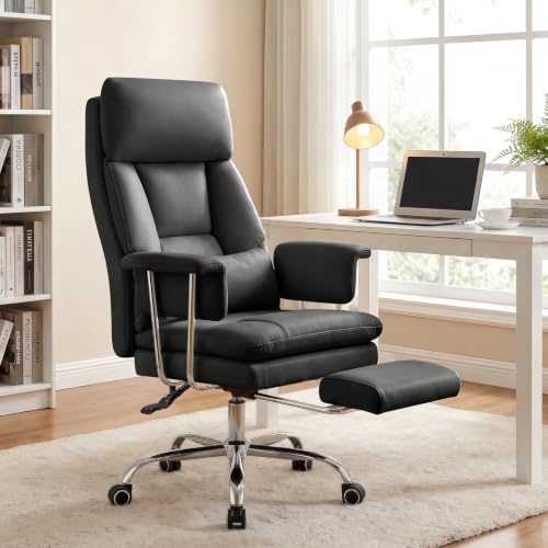 Ergonomic Home Office Desk Chair, Heavy Duty Executive Chair with Footrest - color: Black