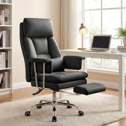 Ergonomic Home Office Desk Chair, Heavy Duty Executive Chair with Footrest - color: Black