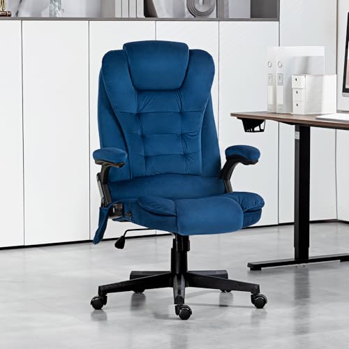 HOMCOM Executive Office Chair 6 Points Vibration Massage Velvet Drak Blue | Heated Lumbar Support, High Back Computer Chair, Reclining Backrest, Tilt Function, Padded Armrests - color: Drak Blue