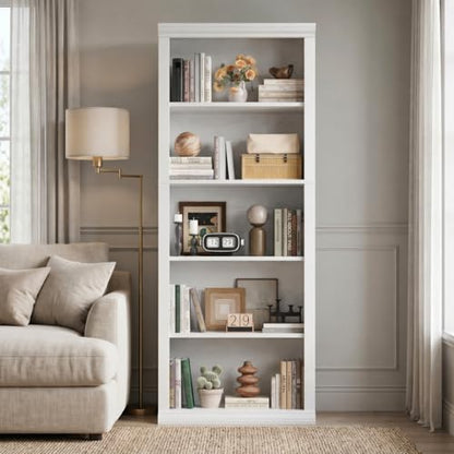 Rresyet Bookshelf and Bookcase, White, 24" Wide, 5 Tier | Tall Modern Bookcase with Storage Shelves, Sturdy Open Display Shelf - color: White
