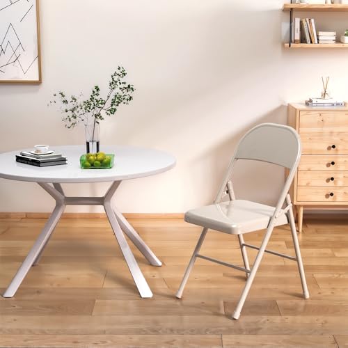 VECELO Metal Folding Chairs 4 Pack, Double Hinged Steel Frame Easy Foldable&Stackable for Office Kitchen Dinning Wedding Patio and Garden - color: Beige
