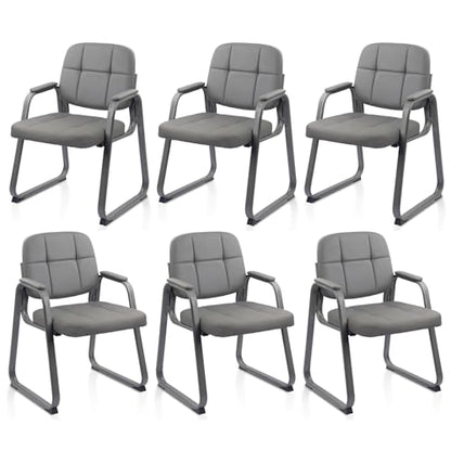 CLATINA Leather Guest Chairs Set of 6, Office Reception with Padded Arms, Desk Chair with Sled Base for Office Conference Waiting Room, Grey - color: Grey-sled Base, size: 6pack