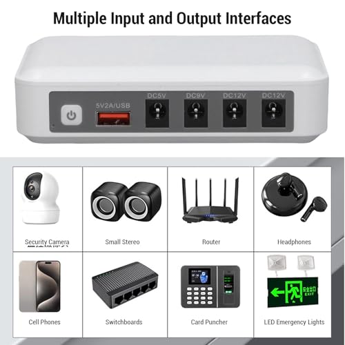 6000mAh Mini UPS Battery Backup, 5 Outlets Backup Battery Power Supply with DC 5V 9V 12V Multi Voltage Output, Uninterruptible Power Supply for WiFi Router, Security Camera (US Plug)