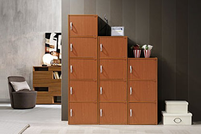 Hodedah 3-Shelf, 3-Door Bookcase in Cherry - color: Cherry