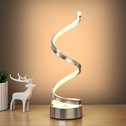 NUÜR Silver Infinity Loop LED Table Lamp 2-Pack, Modern Metal Light | Brushed Silver Touch Control Desk Lamp, Stepless Dimmable Bedside Ambient Light for Home Office & Bedroom Decoration - color: Silver