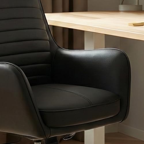 COLAMY Ellis High-Back Home Office Desk Chair, Leather Executive Chair with Integrated Armrests, Black - color: Black
