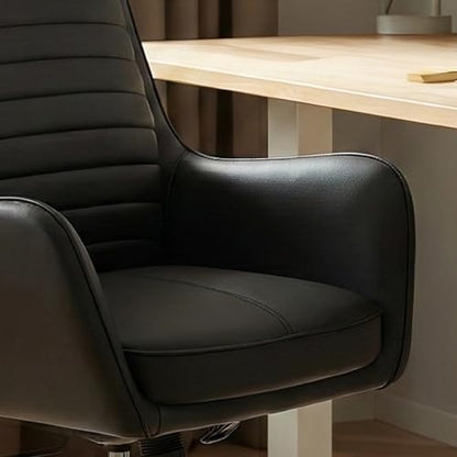 COLAMY Ellis High-Back Home Office Desk Chair, Leather Executive Chair with Integrated Armrests, Black - color: Black