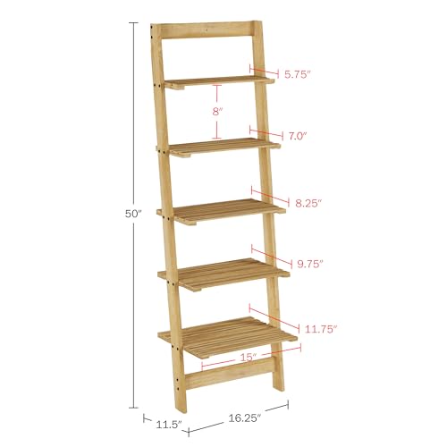 Lavish Home 5-Tier Ladder Shelf - 50-Inch Narrow Leaning Bookshelf - Wooden Bookcase for Living Room, Bathroom, Kitchen, Office, or Bedroom Furniture (Oak)