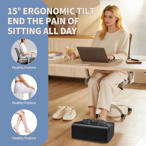 Under Desk Footrest with Rocking Base & Warming Cover, Black Velvet | Washable velvet cover | 15° tilt + rocking base | 2 heights: 6.1"/7.3" | Non-slip | Office, gaming, home - color: Black, size: 12.6" L x 15" W x 7.3"