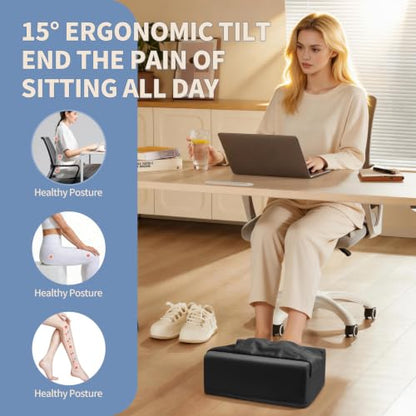 Under Desk Footrest with Rocking Base & Warming Cover, Black Velvet | Washable velvet cover | 15° tilt + rocking base | 2 heights: 6.1"/7.3" | Non-slip | Office, gaming, home - color: Black, size: 12.6" L x 15" W x 7.3"
