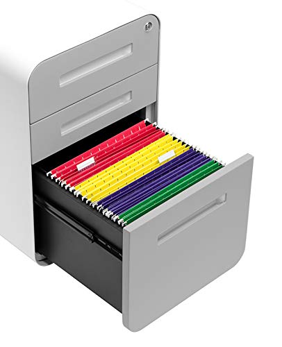 Laura Davidson Furniture Stockpile 3 Drawer File Cabinet with Lock - Under Office Desk Metal Filing Cabinet, Legal/Letter File Folders, Wheels and Stationary Feet, Pre-Assembled, Light Grey Faceplate - color: Light Grey Faceplate