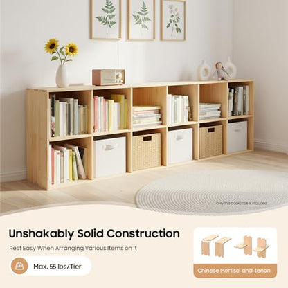 12 Cube Storage Organizer - Solid Wood Bookshelf - Cube Shelf - Vertical or Horizontal Bookcase - Open Book Shelf - Easy Assembly for Bedroom, Living Room, Office - size: 12-Cube