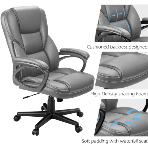 Furmax Office Executive Chair High Back Adjustable Managerial Home Desk Chair, Swivel Computer PU Leather Chair with Lumbar Support (1, Gray) - color: Grey