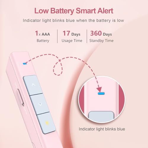 Wireless Presentation Clicker, PowerPoint Clicker with Laser Pointer | Presentation Remote for PowerPoint Presentations, Plug & Play USB Slide Advancer, Compatible with Mac/Windows/Linux/Android - color: Pink