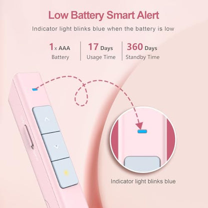 Wireless Presentation Clicker, PowerPoint Clicker with Laser Pointer | Presentation Remote for PowerPoint Presentations, Plug & Play USB Slide Advancer, Compatible with Mac/Windows/Linux/Android - color: Pink