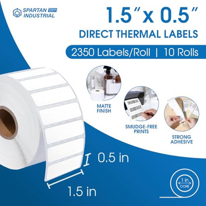 1.5" X 0.5" Direct Thermal Labels (23500 Count, 10 Rolls) | Barcode Stickers, File Folder Labels, Shelf Edge Identification - Compatible With Zebra Printers, NOT Rollo Compatible - size: 1.5" X 0.5"
