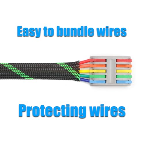 25ft PET Expandable Braided Cable Sleeve 1/3inch(8mm) Pet Braided Cable Sleeve for Audio Video Device Wire Automotive Wire (Black Green) - color: Black Green, size: 8mm"(1/3 inch)