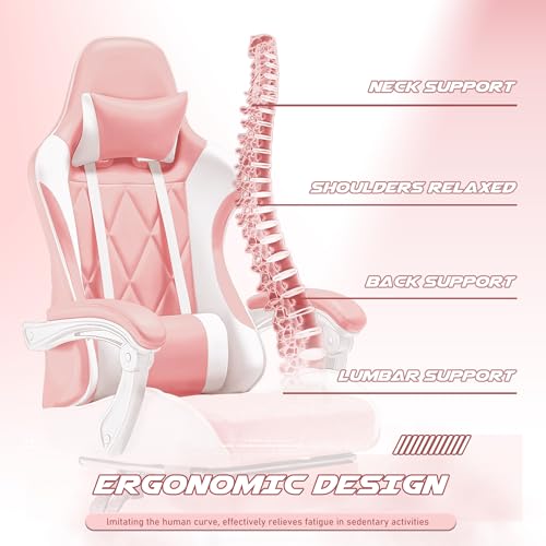 Homall Gaming Chair, Computer Chair with Footrest and Massage Lumbar Support, Ergonomic High Back Video Game Chair with Swivel Seat and Headrest (Pink) - color: Pink