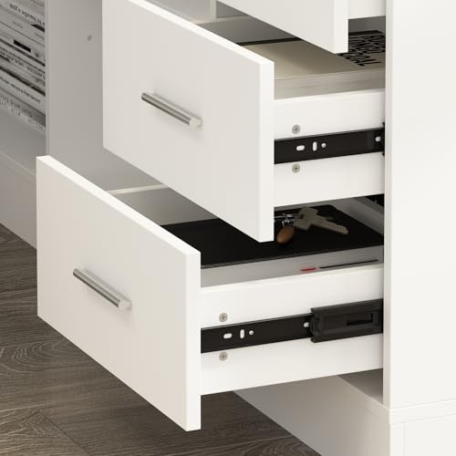 63" L Shaped Electric Standing Desk with File Cabinet, Height Adjustable Stand up Desk with Drawers and Shelves, Home Office Computer Gaming Table, White - color: White