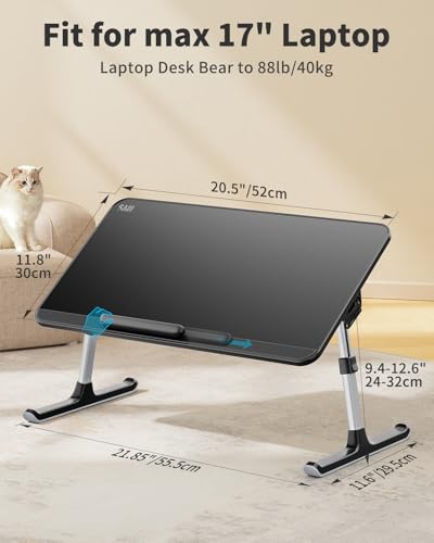 SAIJI Non-Slip Leather Laptop Bed Tray Table,Lap Desk with Laptop Stopper - color: Black, size: Medium