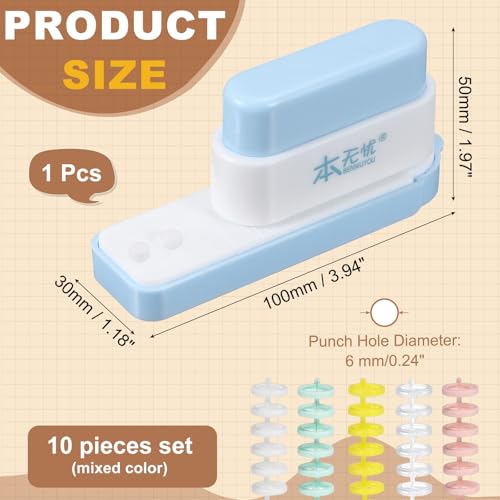 PATIKIL 5 Hole Paper Puncher, Hole Punch Binding Machine Spiral Coil Binder with 10Pcs 30 Ring Loose Leaf Binder Spines 5 Sheets Capacity for DIY Planner Scrapbook Office, Blue - color: Blue