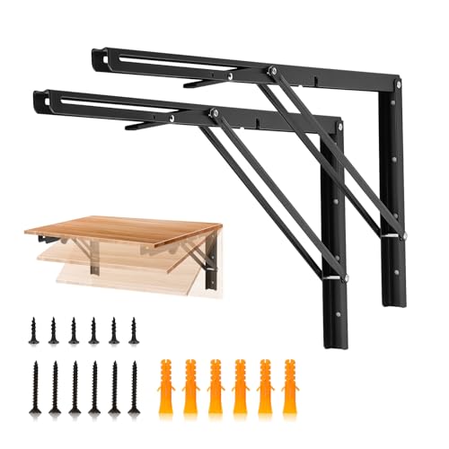 JOY DECOR Matte Black Folding Shelf Brackets, 22 Inch, 2 Pack - size: 22 Inch