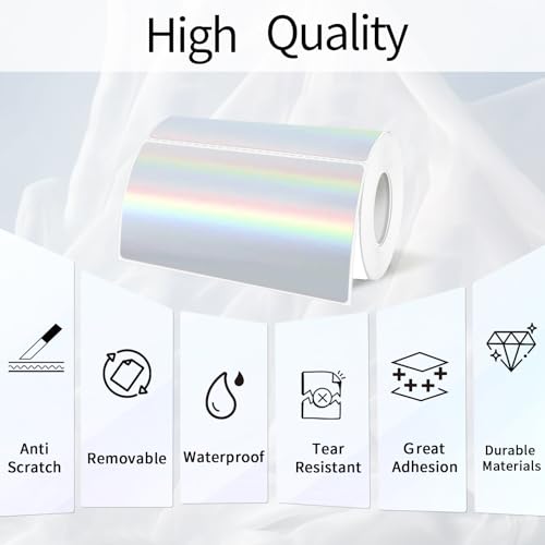2x4 Inch Holographic Thermal Labels, Silver Direct Thermal Stickers Label, Self-Adhesive Glitter Thermals Printer Sticker Labels, Perforation Line Design- 200Pcs/ 1 Roll - color: Holographic Silver, size: 2*4 inch