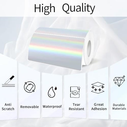 2x4 Inch Holographic Thermal Labels, Silver Direct Thermal Stickers Label, Self-Adhesive Glitter Thermals Printer Sticker Labels, Perforation Line Design- 200Pcs/ 1 Roll - color: Holographic Silver, size: 2*4 inch