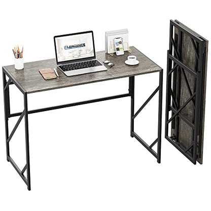 Elephance Folding Desk Writing Computer Desk for Home Office No-Assembly - color: Black Oak, size: 39.4 Inch