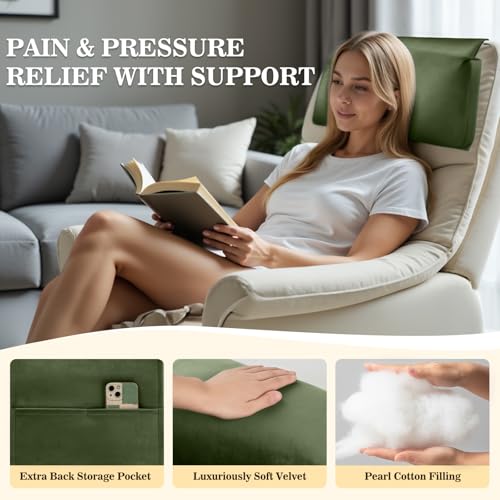 Recliner Headrest Pillow, Adjustable Comfort Neck & Head Support Pillow | Soft Velvet, Weighted Non-Slip Flap, Adjustable Filling, Washable Cover, for Recliners, Sofas, Office Chairs - color: Moss Green