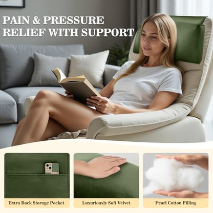 Recliner Headrest Pillow, Adjustable Comfort Neck & Head Support Pillow | Soft Velvet, Weighted Non-Slip Flap, Adjustable Filling, Washable Cover, for Recliners, Sofas, Office Chairs - color: Moss Green