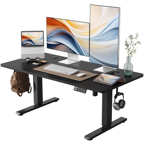 YIHAYO Low Height Adjustable Desk, Lifts 18.1-28.3 Inches, Electric Standing Desk for Short People, 48 x 24 Inches Computer Table with Splice Board for Home Office, Black - color: Black Frame/Black Top, size: 48*24 Inch