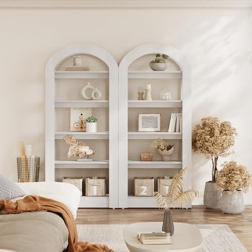 LITTLE TREE 5-Tier Bookshelf, Arch-Shaped Racks, Tall Standing Wooden Bookcase Display Shelf Modern Storage Solution (2, White) - color: White, size: 2