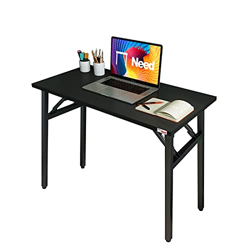 Need Folding Desk - 31 1/2" No Assembly Foldable Small Computer Table,Sturdy and Heavy Duty Writing Desk for Small Spaces, Black&Black Frame | Black Frame Writing Gaming Work Table/Sturdy Foldable Study Table for Small Space/Dormitory, No Assembly Require
